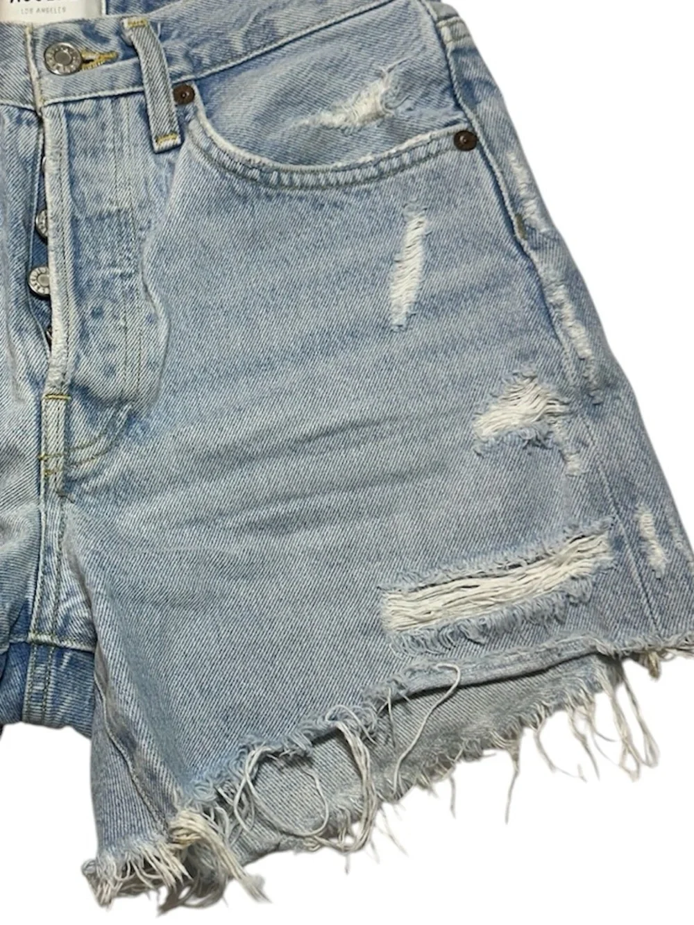 New AGOLDE Parker Long Distressed Denim Shorts Light Wash 100% Cotton